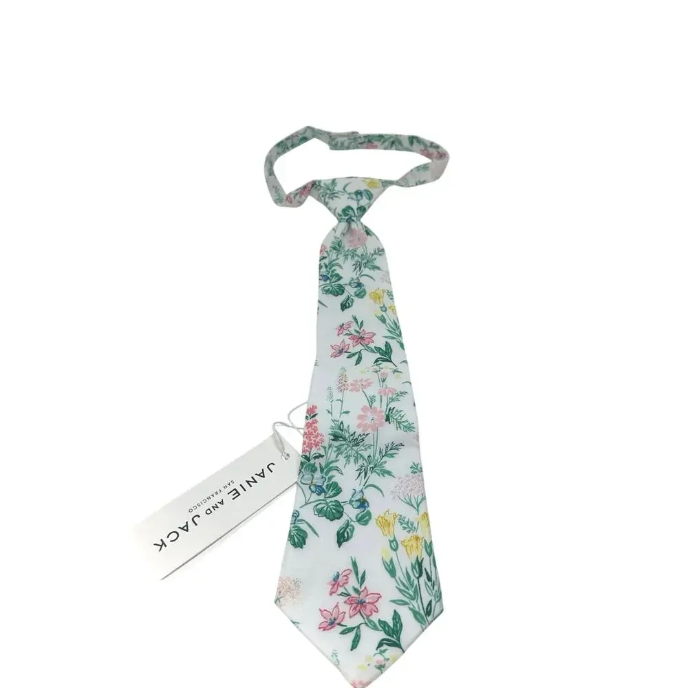 JANIE AND JACK White Green Pink Floral Necktie Tie Preppy - Sz 2-5 - NWT
